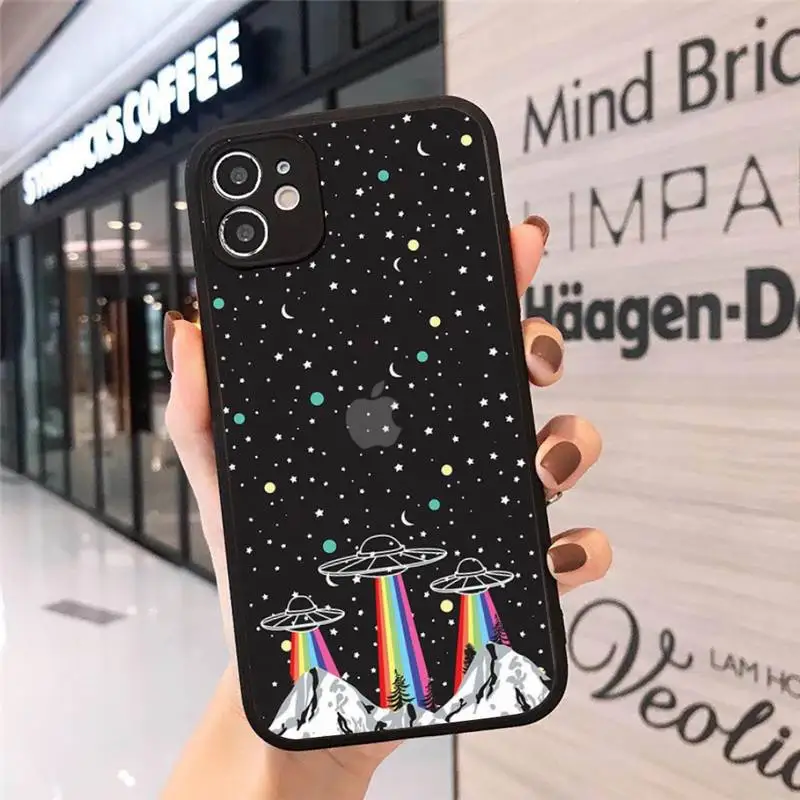 

Aesthetics Cute Cartoon alien space Phone Case Matte Transparent for iPhone 7 8 11 12 s mini pro X XS XR MAX Plus cover funda
