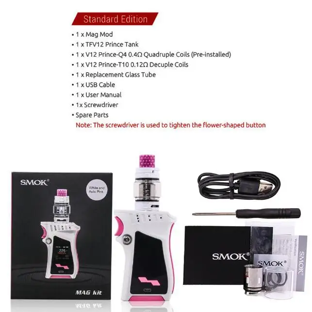 White Auto Pink Kit SMOK Mag Box Mod 225 Вт правый вейп электронная сигарета для атомайзера TFV12 PRINCE Tank V12 Prince испаритель катушка - Цвет: White Auto Pink Kit