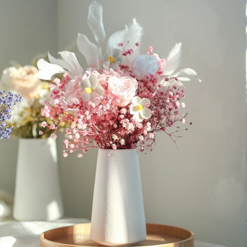 

Preserved Gypsophila Hydrangea Artificial Rose Dried Flowers Bouquet Modern Plant Decorative Vases Gift Box to Girlfriend