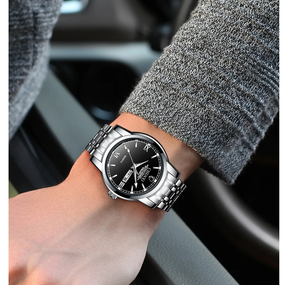 

2020 NEW CHENXI Watches Men Quartz Wrist Watch Men's Waterproof Luminous pointer Clock Date week display Stainless steel watch