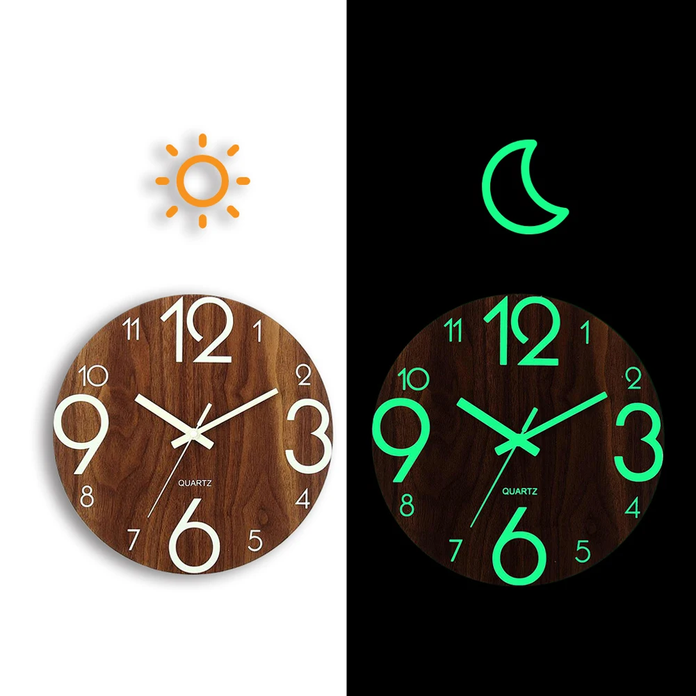 

Wooden Wall Clock Mute Hanging Clocks Dark Number Luminous Clock Modern Design Home Decor Glowing Wall Clocks Practical Gifts