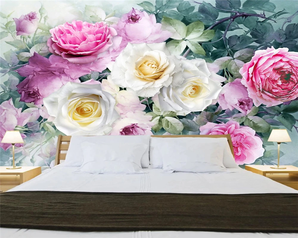 beibehang Customized modern environmentally friendly rose bushes three-dimensional watercolor background wallpaper papier peint |