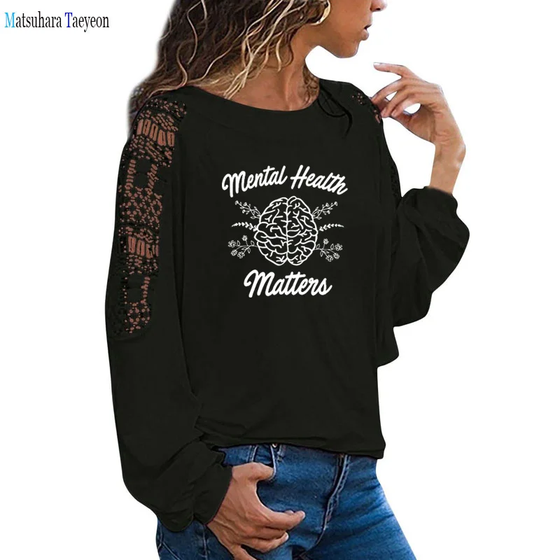 

Mental Health Matters T-shirt Boho Motivational Positive Vibes Tshirt Funny Women Therapist Graphic Tees Tops Long sleeve