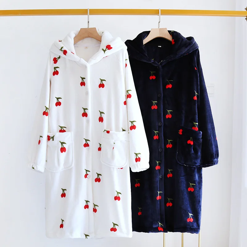 

Women Autumn Winter New Flannel Sleep Robe Thick Warm Coral Velvet Home Clothes Loose Casual Bathrobe Lounge Nightwear Lady Gown