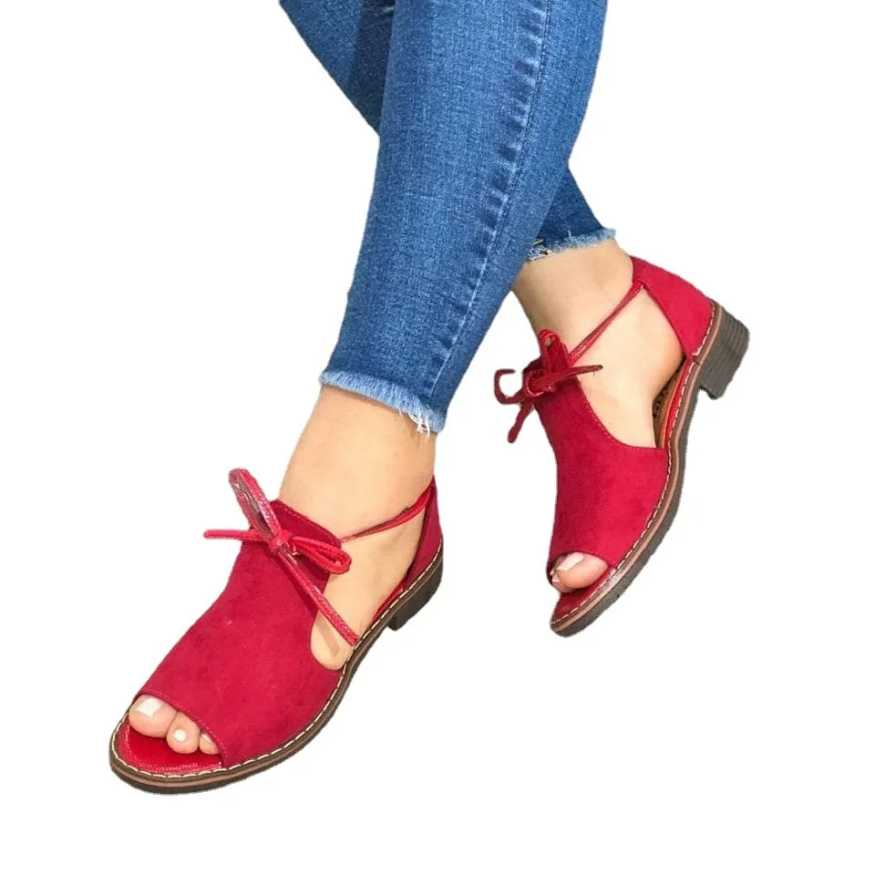 

Women's Summer Fish Mouth Front Lace Up Side Square Heel Sandals Solid Color Open-toed Slope Sandals Fashion Shoes