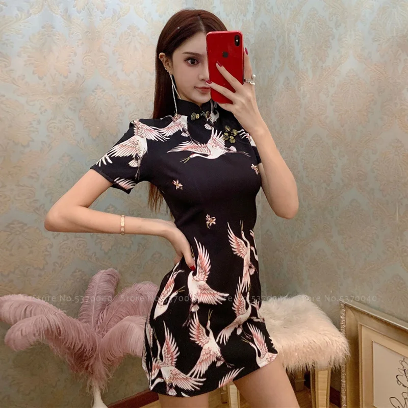 Китайское ретро платье-Ципао Myvision женское Ретро сексуальное с рисунком журавлей