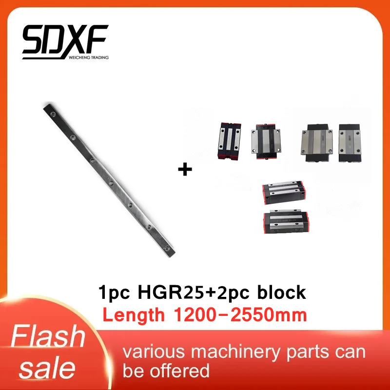 

1PC Linear Rail Guide HGR25+2PCS HGH25CA/HGH25HA/ HGW25CC/25HALinear Narrow/Flange parts-length 1200-2550mm
