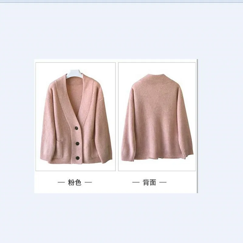 

Cashmere sweater female new V-neck 100% cashmere knit cardigan casual loose solid color coat long-sleeved sweater women