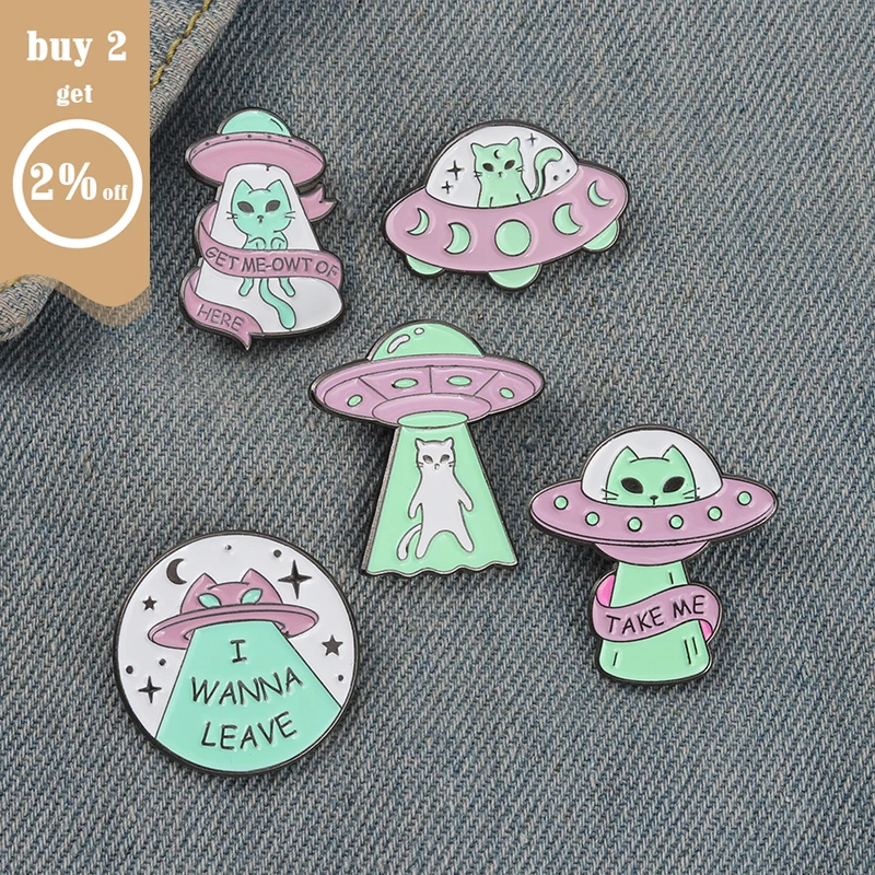 НЛО инопланетянин эмалевые значки значок космический корабль броши кошки для