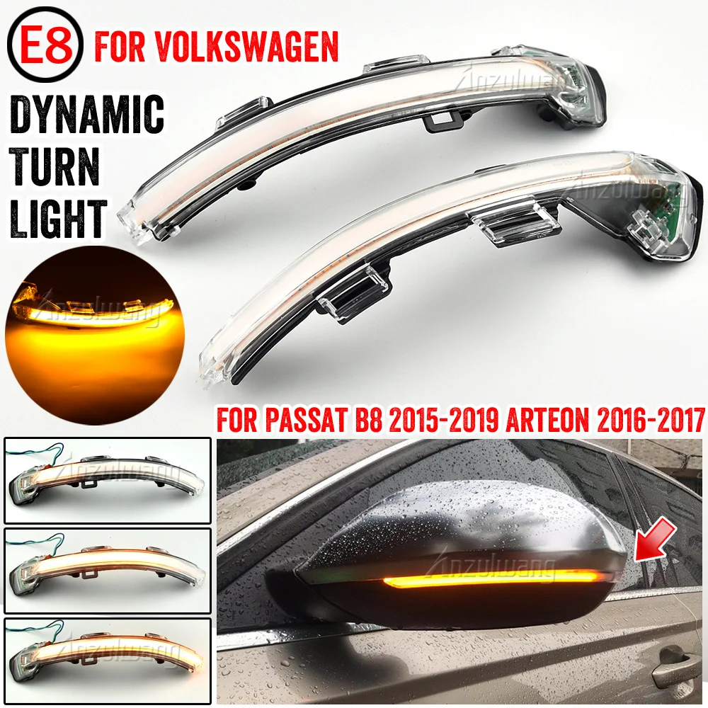 

For VW Passat B8 Variant Arteon Dynamic LED Turn Signal Light Side Mirror Indicator Sequential Flowing Water Blinker 2015 2016