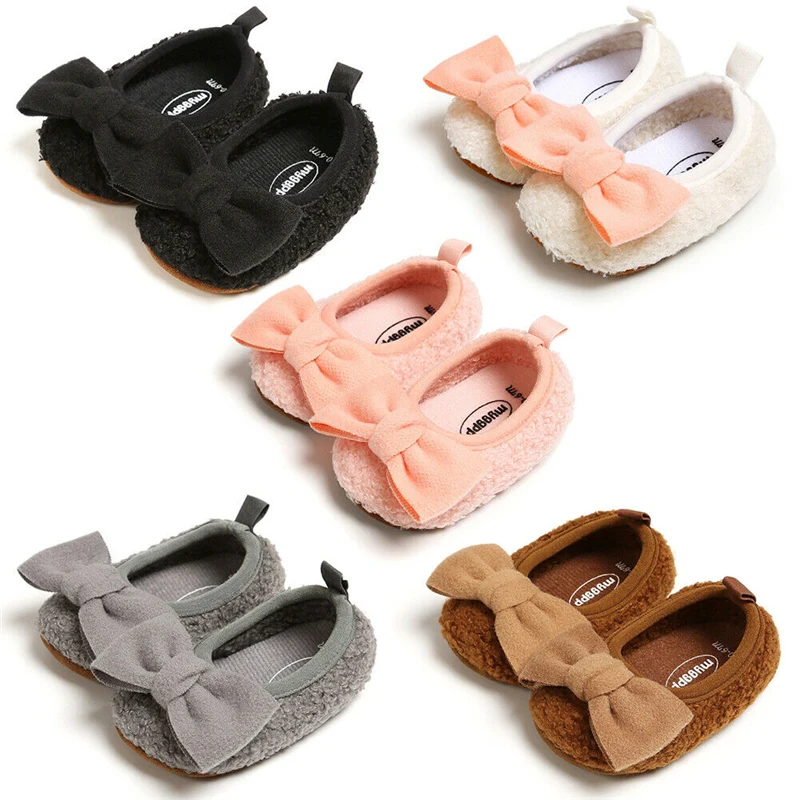New Winter Plush Boot Warm Kid Baby Girls Snow Boot Bowknot Shoes Soft Cotton Sole Prewalker Crib Children Plush Shoes