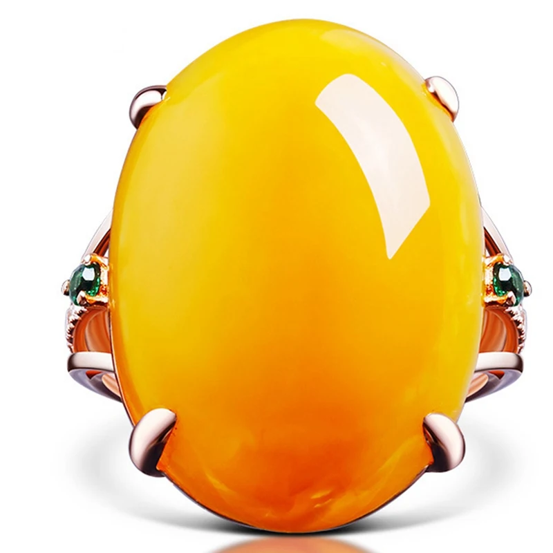 Европейский Большой овальной вставкой из желтый камень Открытые Кольца для