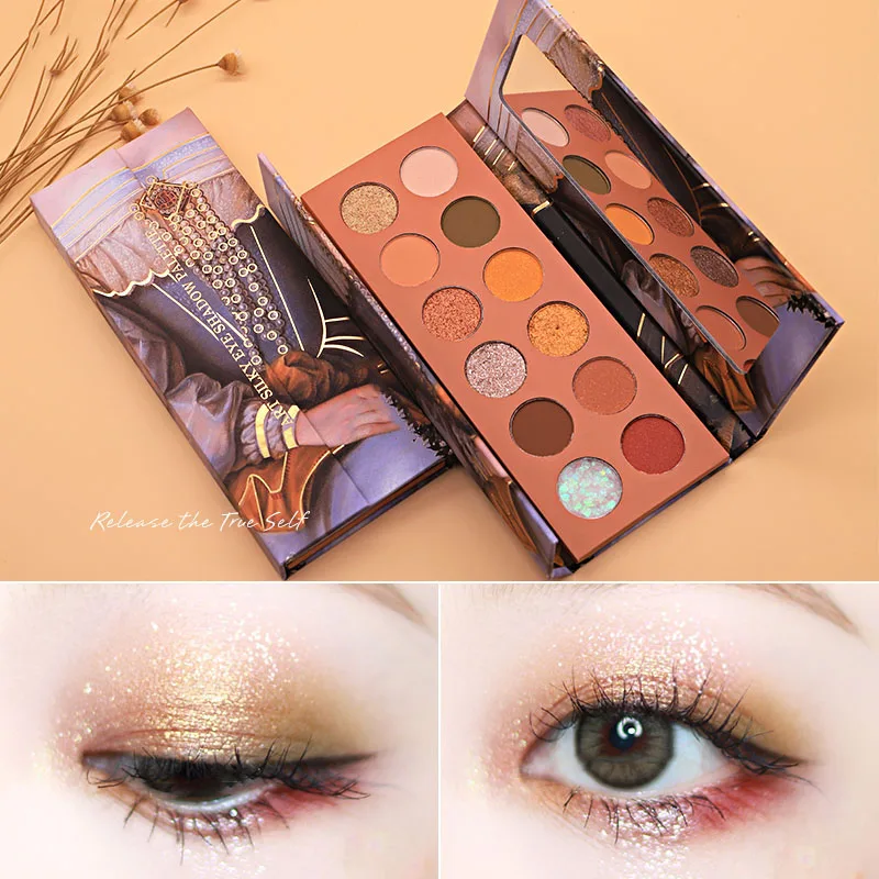 12 Color Eyeshadow Palette Waterproof Matte Glitter Oil Painting European Nobility Style Eye Shadow QRD88 |