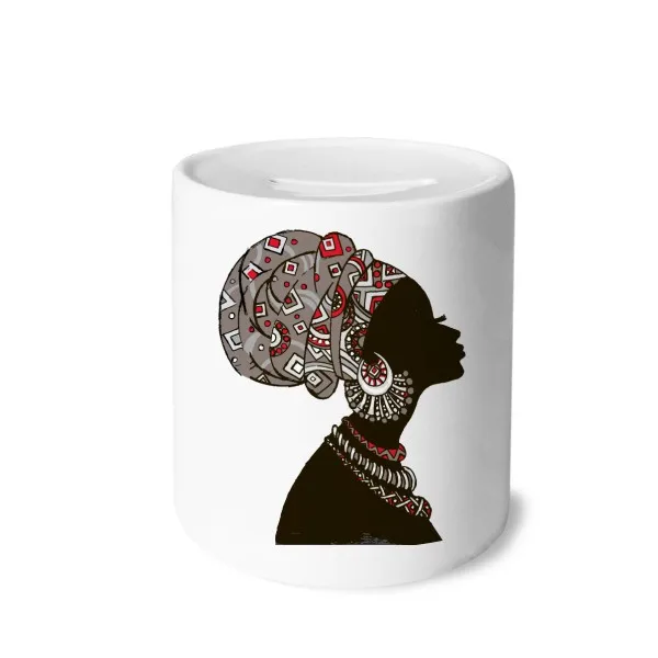 

African Black Women Aboriginal Headdress Money Box Saving Banks Ceramic Coin Case Kids Adults