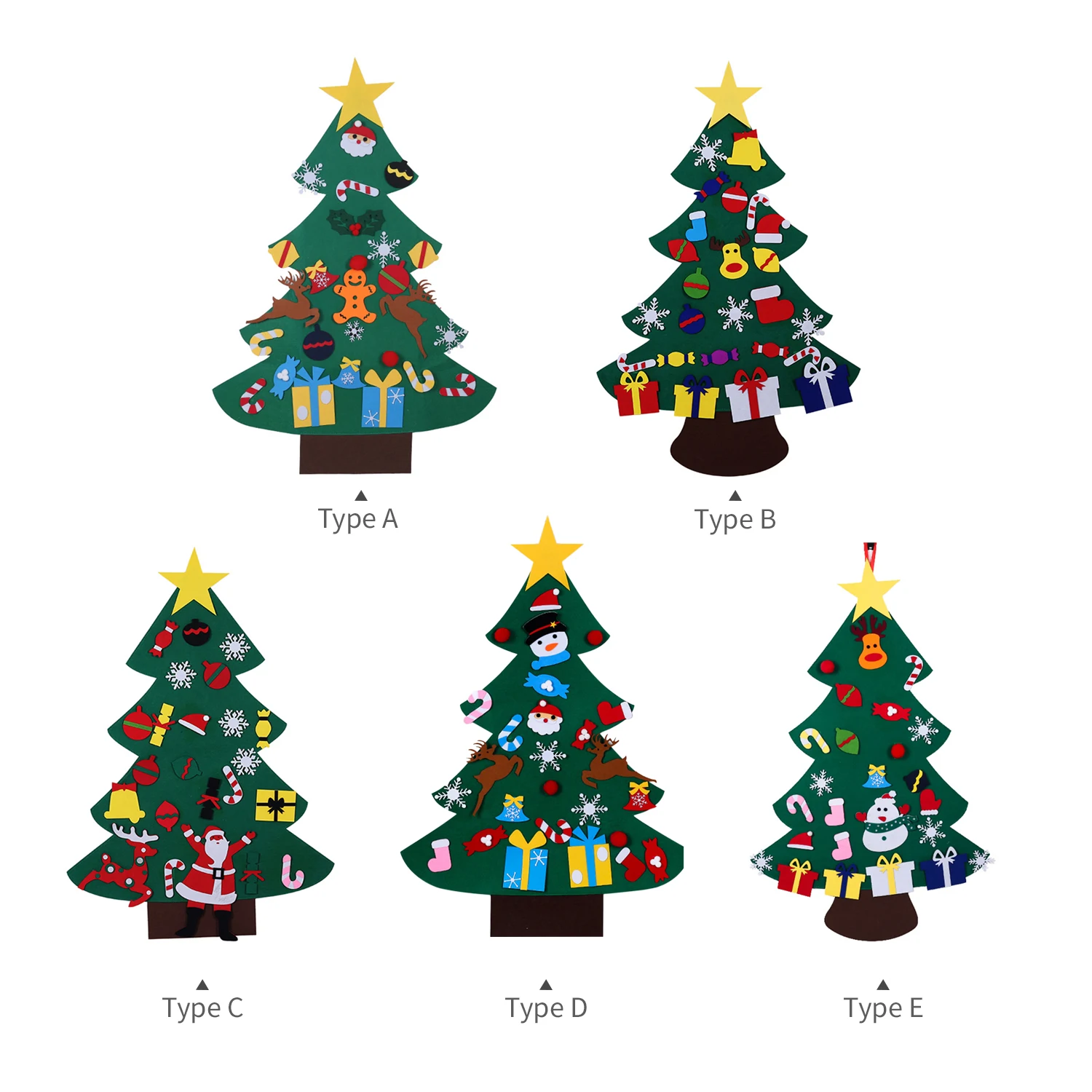 

43 Inch DIY Felt Christmas Tree Ornaments Detachable Christmas Decoration Home Wall Party Kids Gift Festivals Xmas Indoor Decor