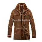 Куртка мужская из искусственной кожи, с подкладкой из искусственного меха, коричневая, большого размера