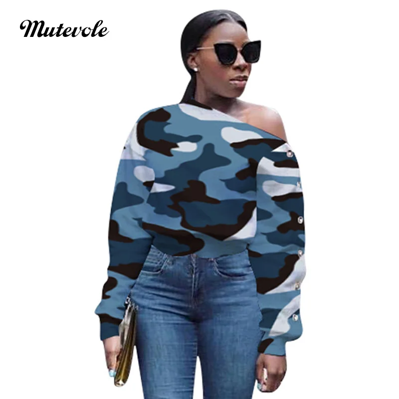 Mutevole Women Sexy Slash Neck Camouflage Shirts Casual Button Long Sleeve Blouse Ladies Fashion Autumn Crop Top Shirt | Женская одежда