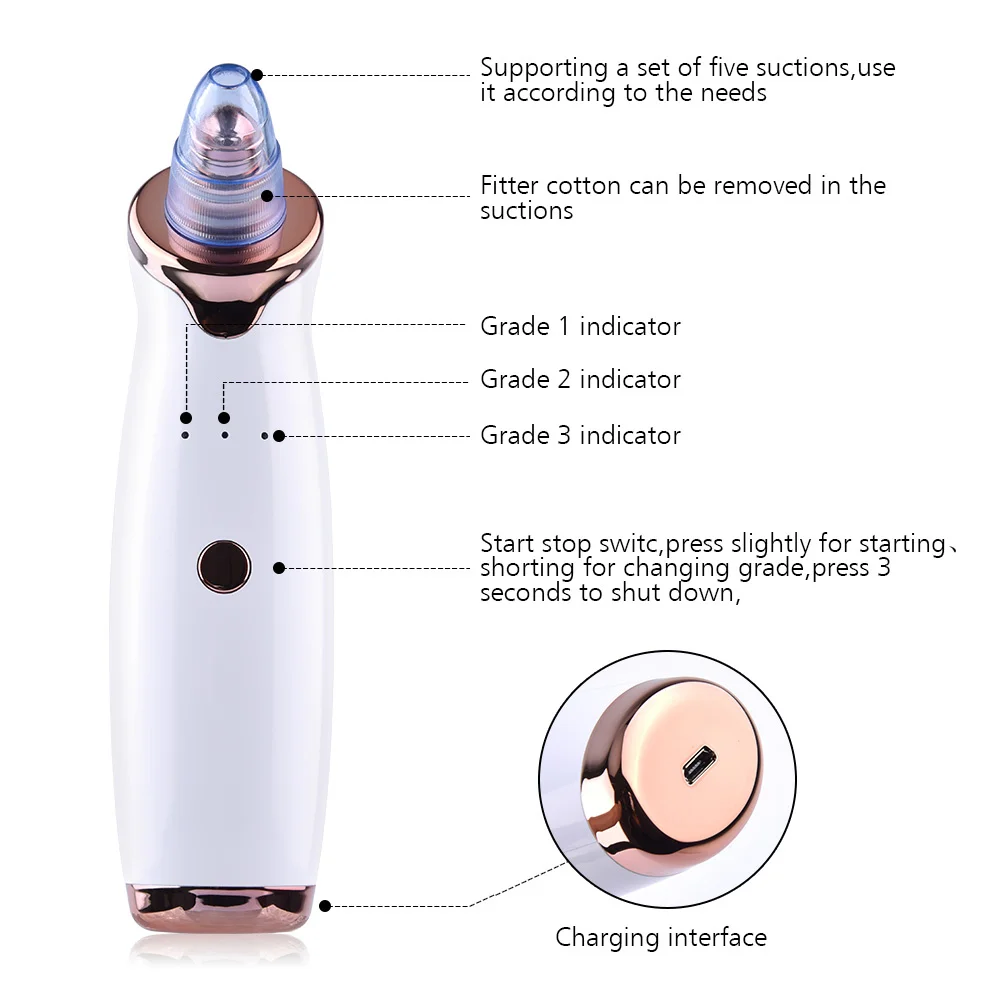 

Blackhead Remover Nose T Zone Pore Vacuum Acne Pimple Removal Vacuum Suction Tool Diamond Dermabrasion Machine Face Clean