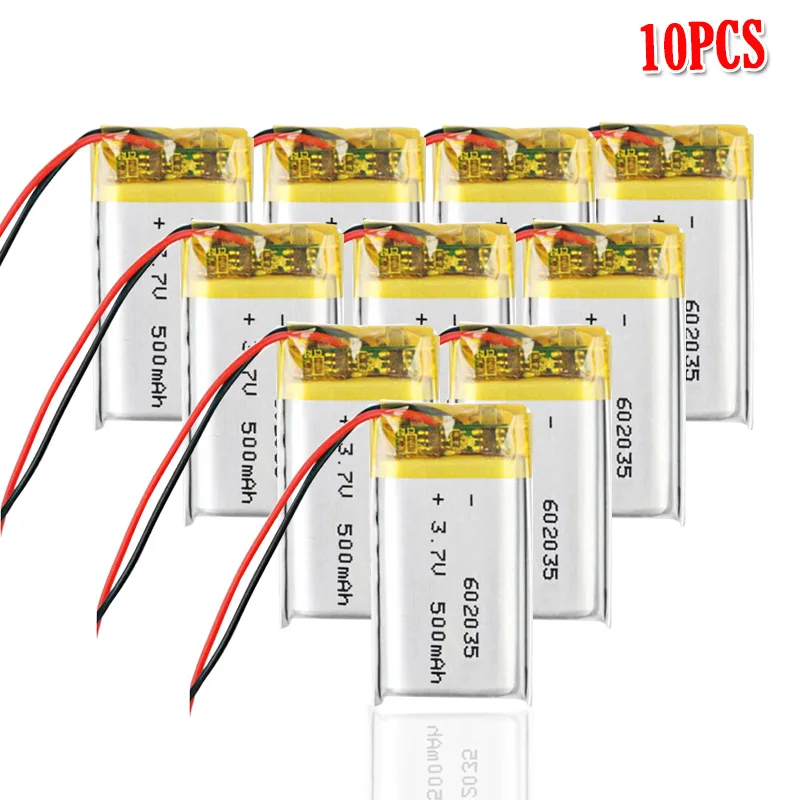 10pcs 500mAh 3,7 V 602035 литиевая полимерная аккумуляторная батарея для навигационного рекордера, Wi-Fi машина, стерео динамик, массаж - Цвет: 10pcs