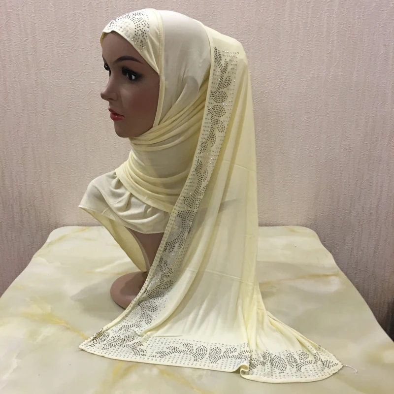 12 Цветов одна петля Щепка Стразы полиэстер Hijab шарф Мусульманский Исламский головной Обёрточная Бумага Обложка Одноцветный шарф