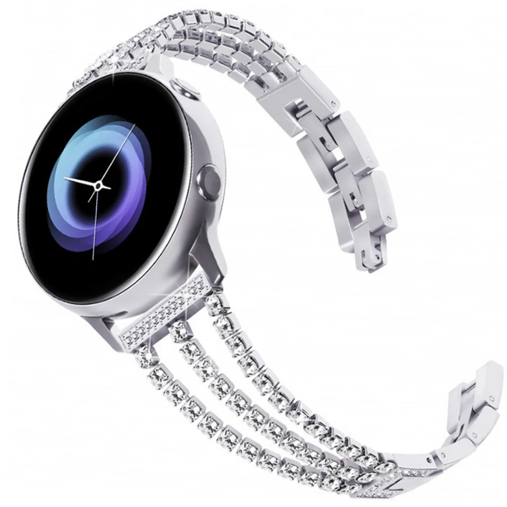 Роскошный Алмазный браслет из нержавеющей стали для samsung gear Sport/Galaxy Watch 42 мм/Active 2 ремешка 20 мм металлический браслет