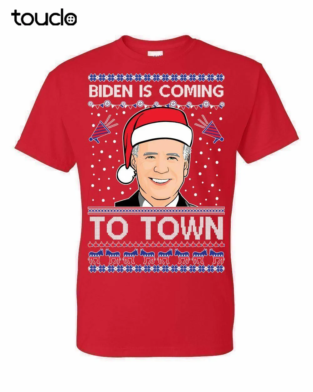 

New Ugly Christmas Sweater T-Shirt | Biden Is Coming To Town | Joe Biden Xmas Meme Unisex T-Shirt S-5Xl