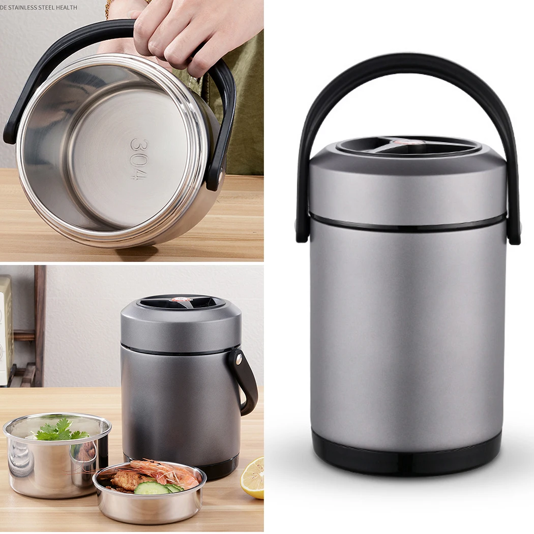 

1.2L Large Capacity Stainless Steel Vacuum Insulated Lunch Box Hot Thermal Food 19.4cm*12.4CM HxDia Kitchen Storage