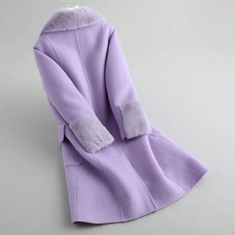 

Real Fur Coat Female Natural Rabbit Fur Liner 100% Wool Coat Winter Jacket Women Mink Fur Collar Korean Long Jackets MY