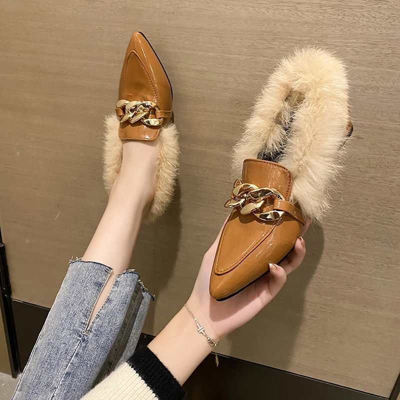 

2022 модные шерстяные лоферы, женские новейшие осенне-зимние женские туфли на плоской подошве, тапочки, Меховые бархатные лоферы, обувь