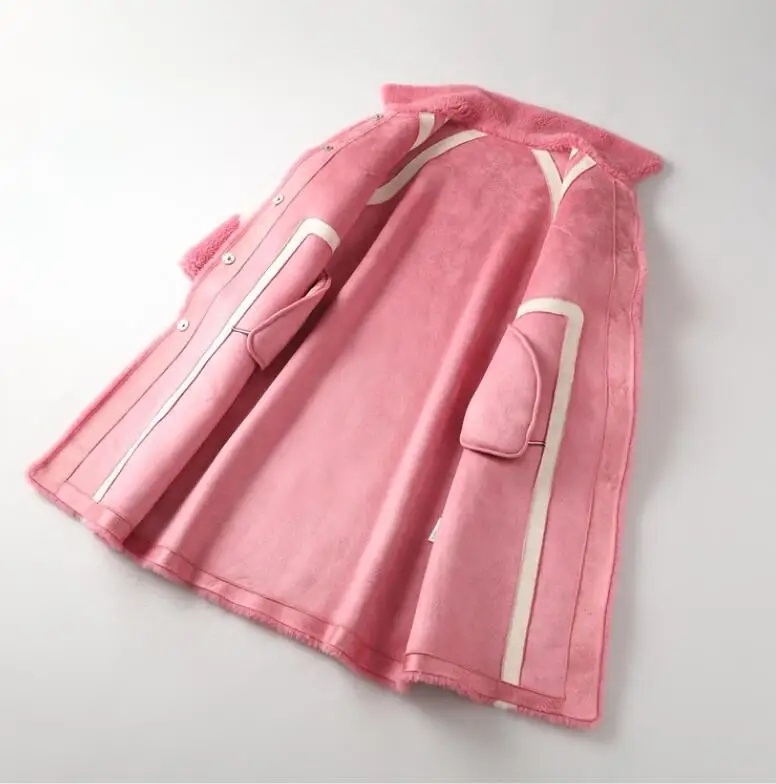 Winter Fur Coat Long Woolen Jacket turn Down Collar Sheepskin Female red x-long Russian winter Christmas festival wear