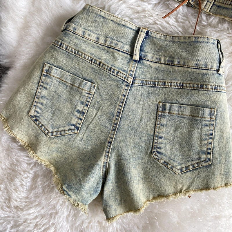 

2021 Summer Retro Sexy Cross Halter Short Denim Camisole + high waist wide leg shorts women two-piece Sets suit