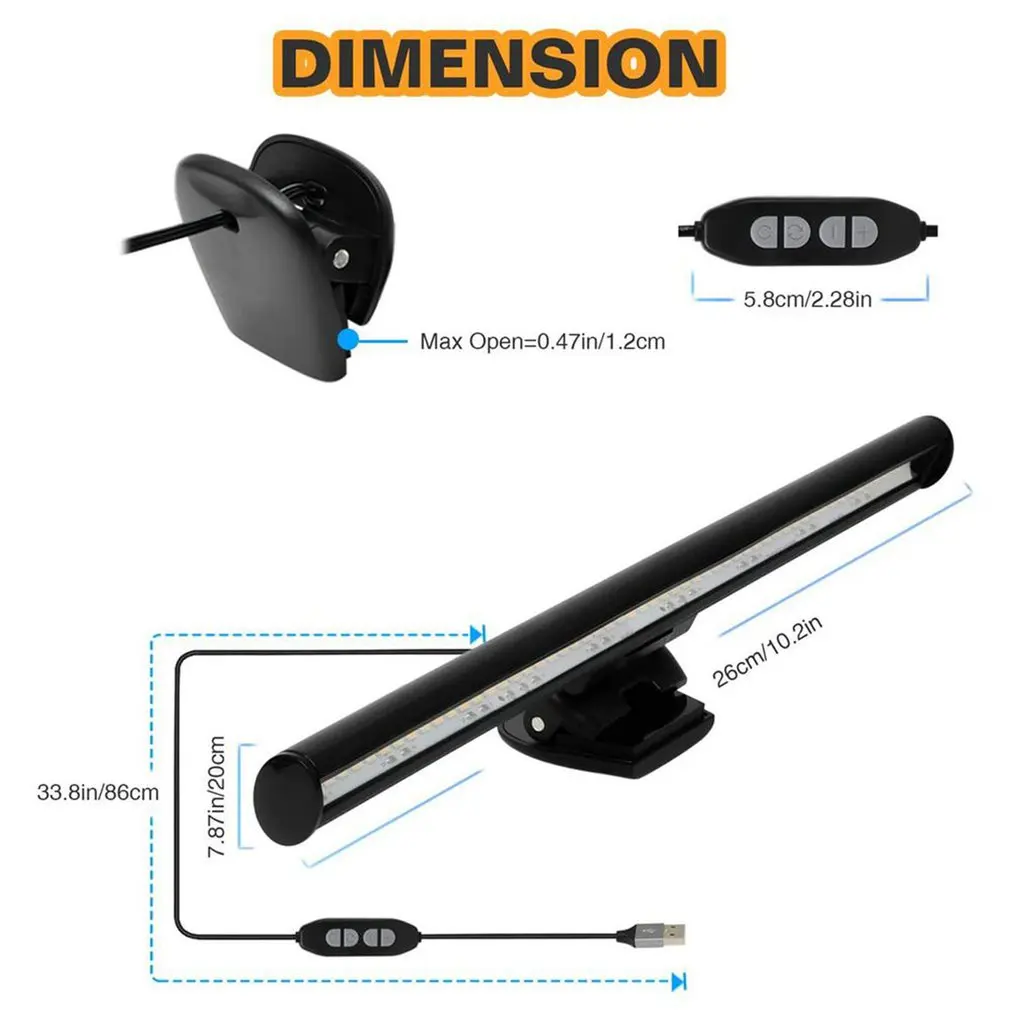 

Stepless Dimming Eye-Care LED Desk Lamp For Computer PC Monitor Screen Hanging Light LED Reading USB Powered Lamp