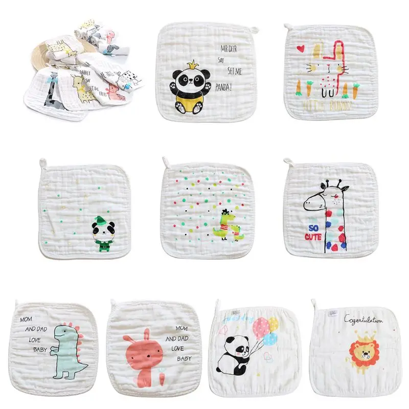 

5 Pcs/pack Newborn Saliva Handkerchief Cartoon Pattern Baby Kids Bath Towel Muslin Cotton Infant Washcloth Squares F62D
