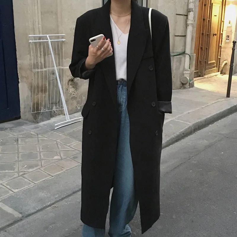 Женская свободная двубортная блузка [EWQ] Корейская шикарная с длинным рукавом