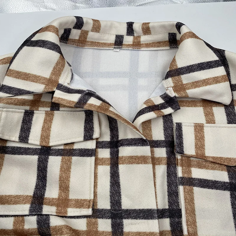 

Womenr Vintage Cloth Gingham Coat Autumn Winter Fashion Casual Turn Down Colla Elegant Warm Jacket Women Long Coat