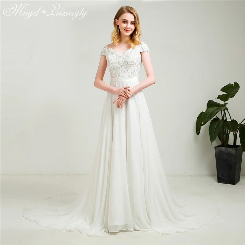 

A-Line Simple White Off Shoulder Wedding Party Dress Modest Elegant Tulle Ball Gowns Engagement Civil Wedding Dresses for Women
