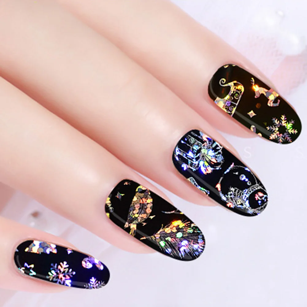 Наклейки для дизайна ногтей в рождественском стиле со снежинками и звездным