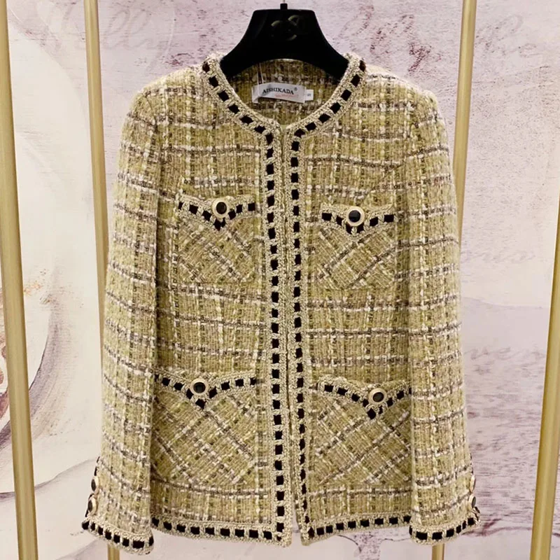 

French style small fragrance autumn tweed weave slim jacket women o-necktop Cardigan outwear