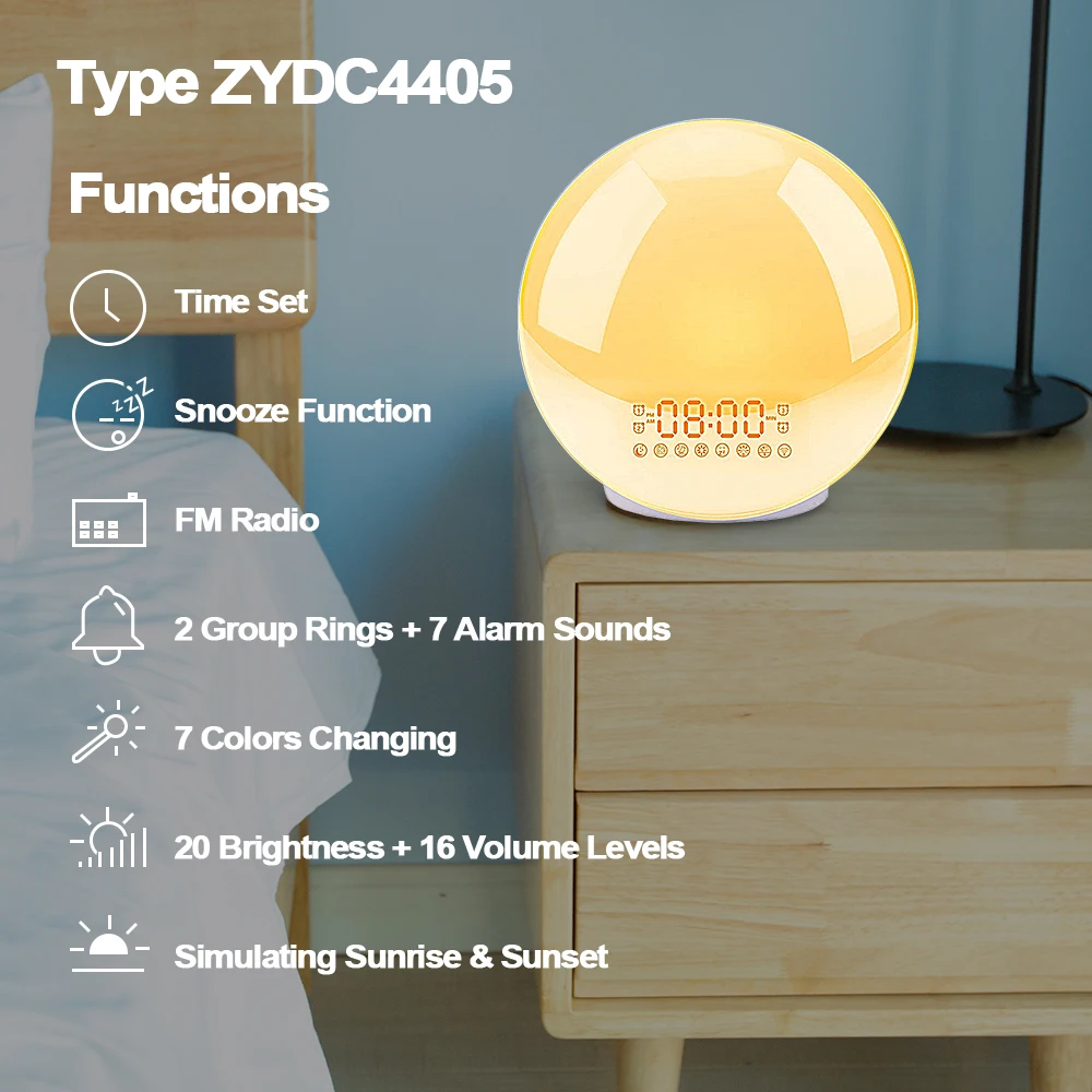 

Wake Up Light Alarm Clock Sunrise/Sunset Simulation Luminous Digital Clock with FM Radio Night Light Touch Control Table Clocks