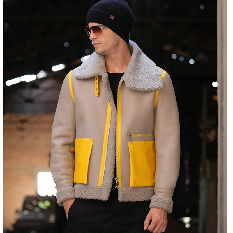 Пальто с мехом Для Мужчин's Shearling куртка B3 летная куртка короткой меховой кожаный жакет импортируется из шерсти из Австралии Для мужчин из овчей солнцезащитные очки-авиаторы