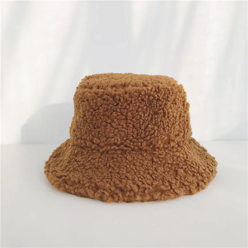 Brown Зимние шапки из искусственного меха для женщин и девушек, модная однотонная утолщенная мягкая теплая шапка для рыбалки, уличная Женская плюшевая шапка - Цвет: Brown