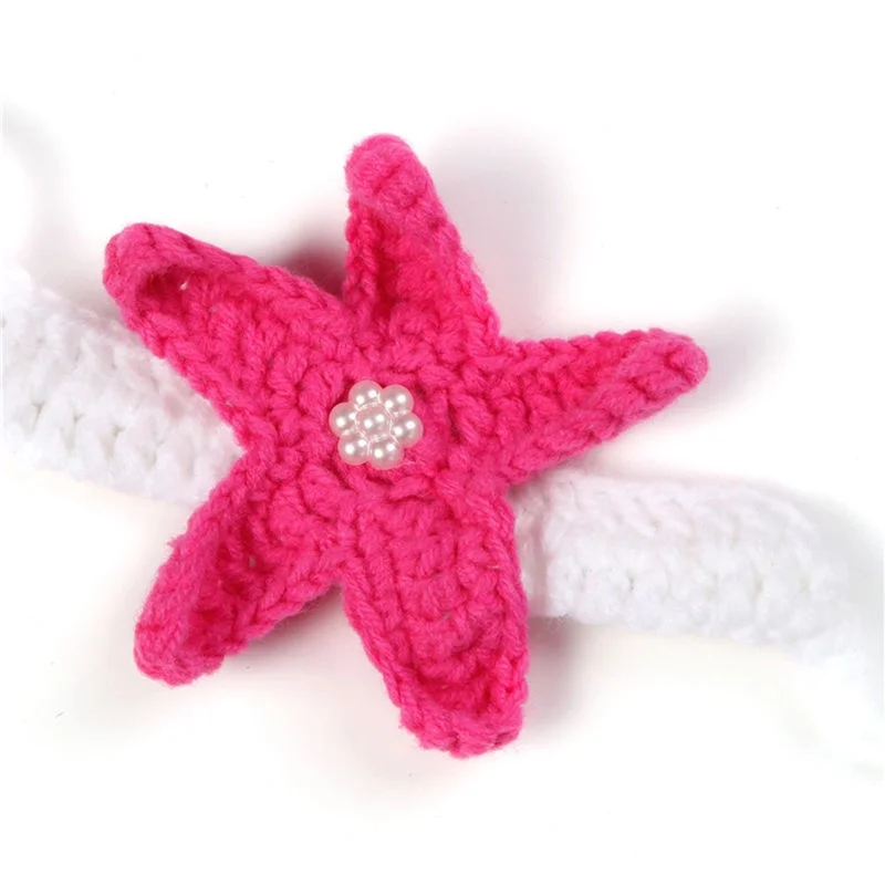 BomHCS 3PCs Newborn Baby Girls Little Mermaid Tail Headband Outfits Crochet Photo Props