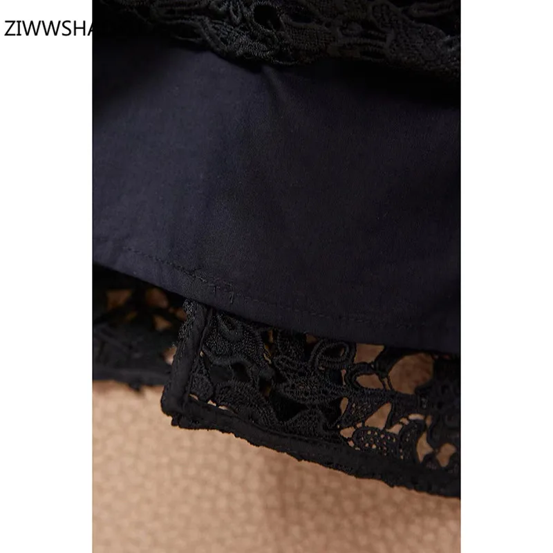 

ZIWWSHAOYU 2021 Women Summer Black Elegant Slim Dress High Waist Sleeveless Hollow Embroidery Prom A-Line Female Midi Dresses