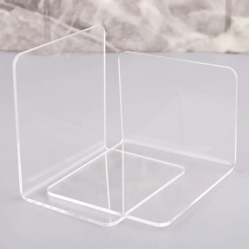 

2Pcs Clear Acrylic Bookends L-shaped Desk Organizer Desktop Book Holder School Stationery Office Accessories wholesales