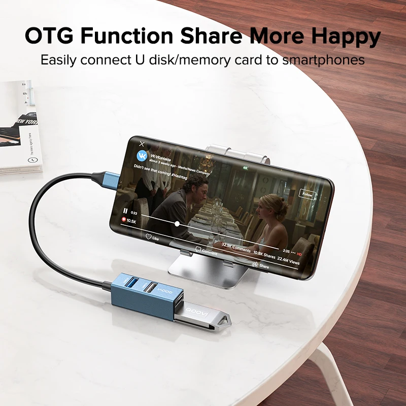 Фото USB-концентратор QOOVI с 4 портами USB Type C на USB 3,0, разветвитель, адаптер для Macbook Pro, iPad, поверхность Samsung S21, Xiaomi №5