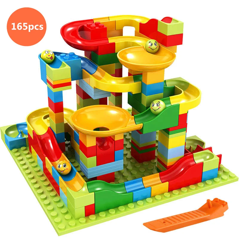 165pcs Without Box Мраморные гоночные блоки Различные слайды маленькие частицы строительные блоки Воронка слайд DIY Кирпичи Детские Игрушки совместимы с Duploedly - Цвет: 165pcs Without Box