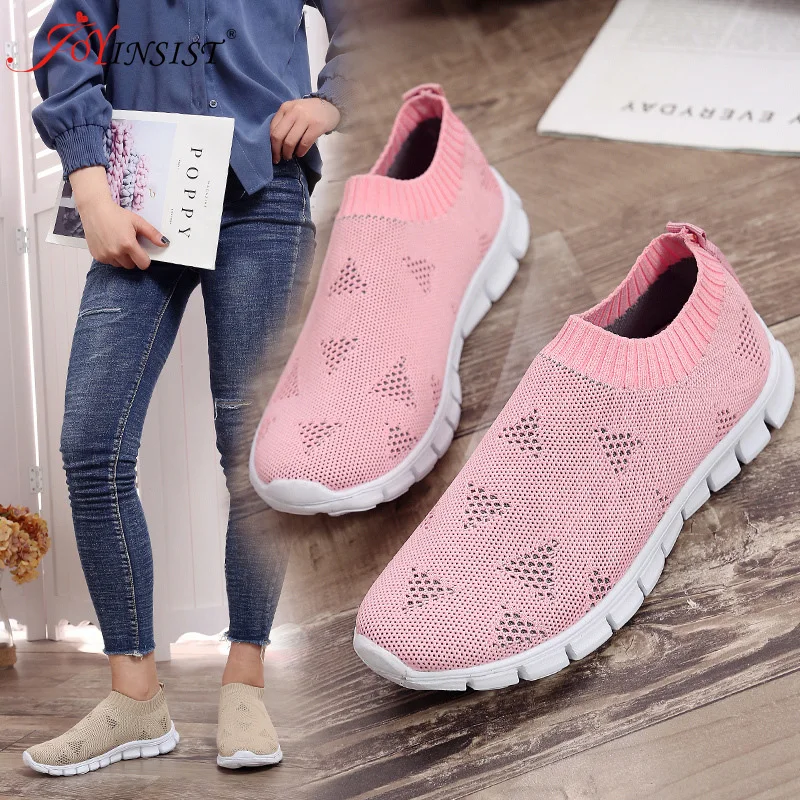 Women Shoes Knitting Sock Sneakers Women Spring Summer Slip On Flat Shoes Women Plus Size Loafers Flats Walking krasovki Famela