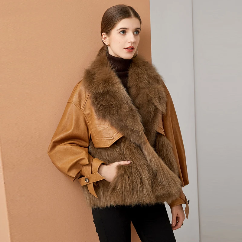 

2020 New Winter Fashion Fur In One Female Fox Fur Leather Short Jacket Young Fur Sheepskin Vintage Casual Thick Warm Loose Coat