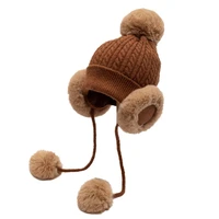 cute big ear protection hair ball lei feng hat female autumn and winter plus velvet thick warm wild wool hat for cold