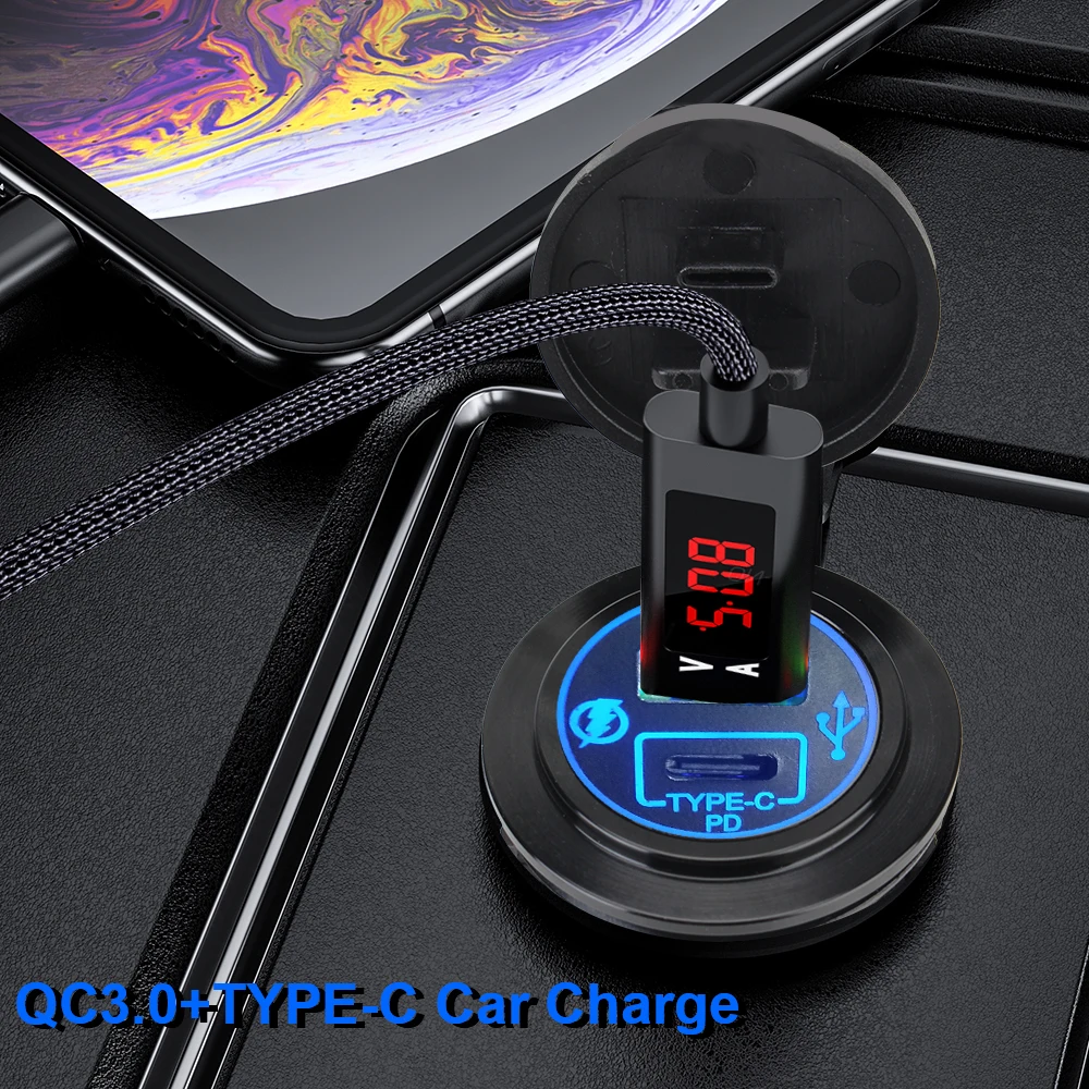 

Aluminum 5V Mobile Phone Charger Adapter in Car Car Charger Socket USB Car Charge Quick Charge QC3.0 5A PD Type-C 40W